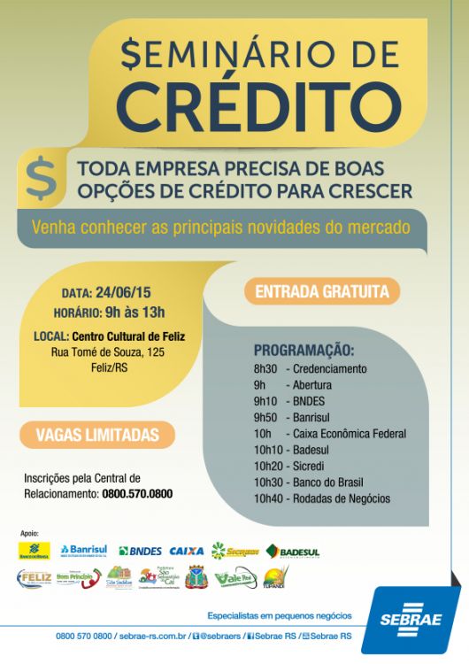 Seminário Regional do Crédito acontece dia 24 de junho, às 8h30 da manhã.